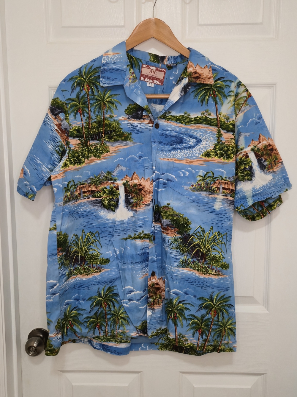 Vintage Blue Tropical Print Hawaiian Shirt - Mens Made In Hawaii